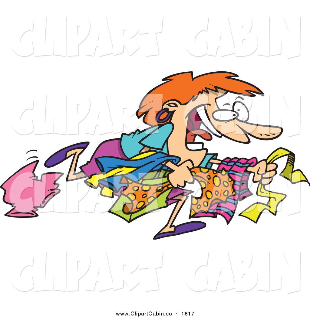 Clip Art Vector Cartoon Of A Frantic Woman Running To Get The Best