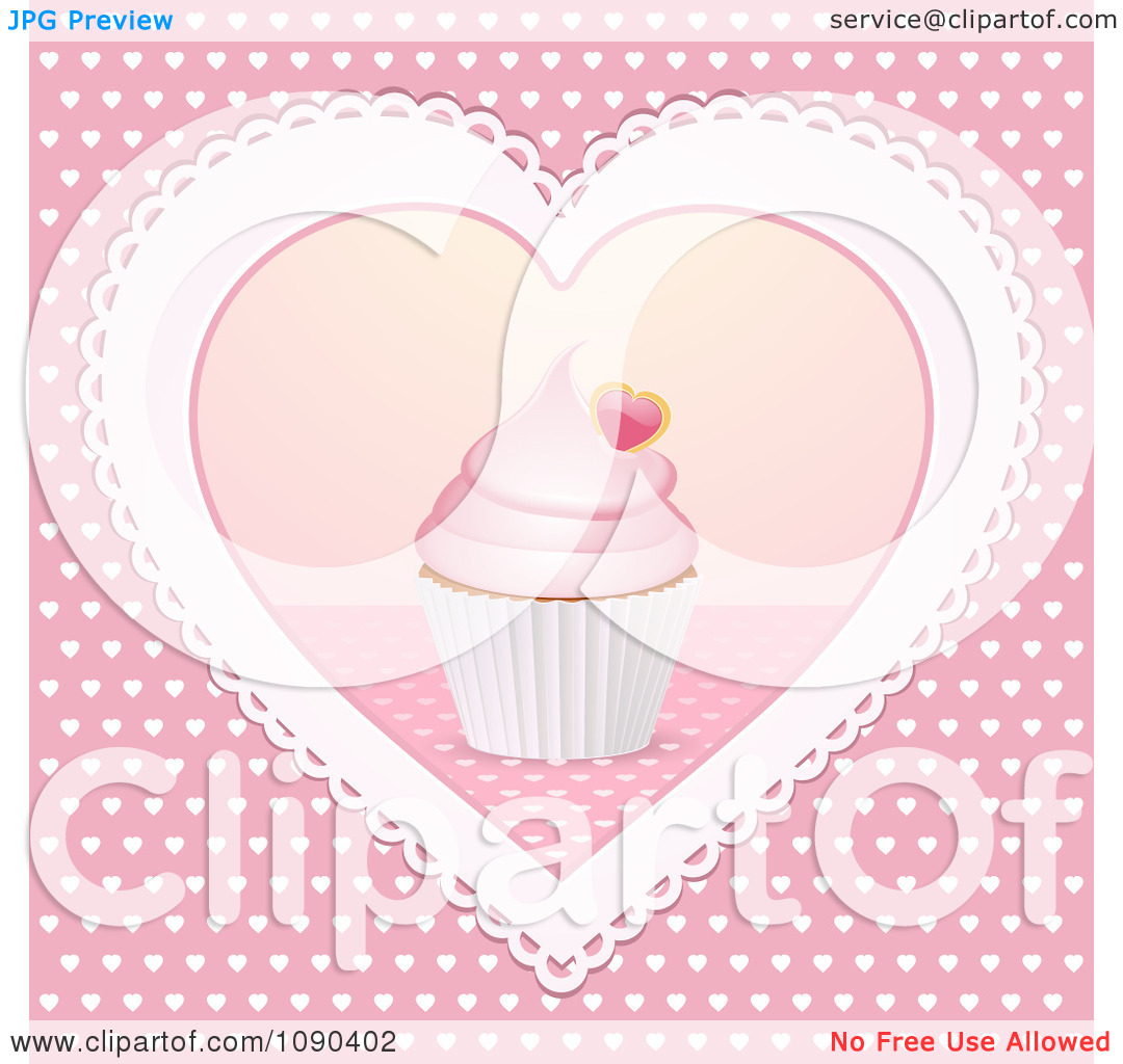 Clipart 3d Valentine Cupcake In The Center Of A Doily Heart   Royalty    