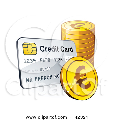 Clipart Illustration Of A Credit Card With A Stack Of Euro Coins By