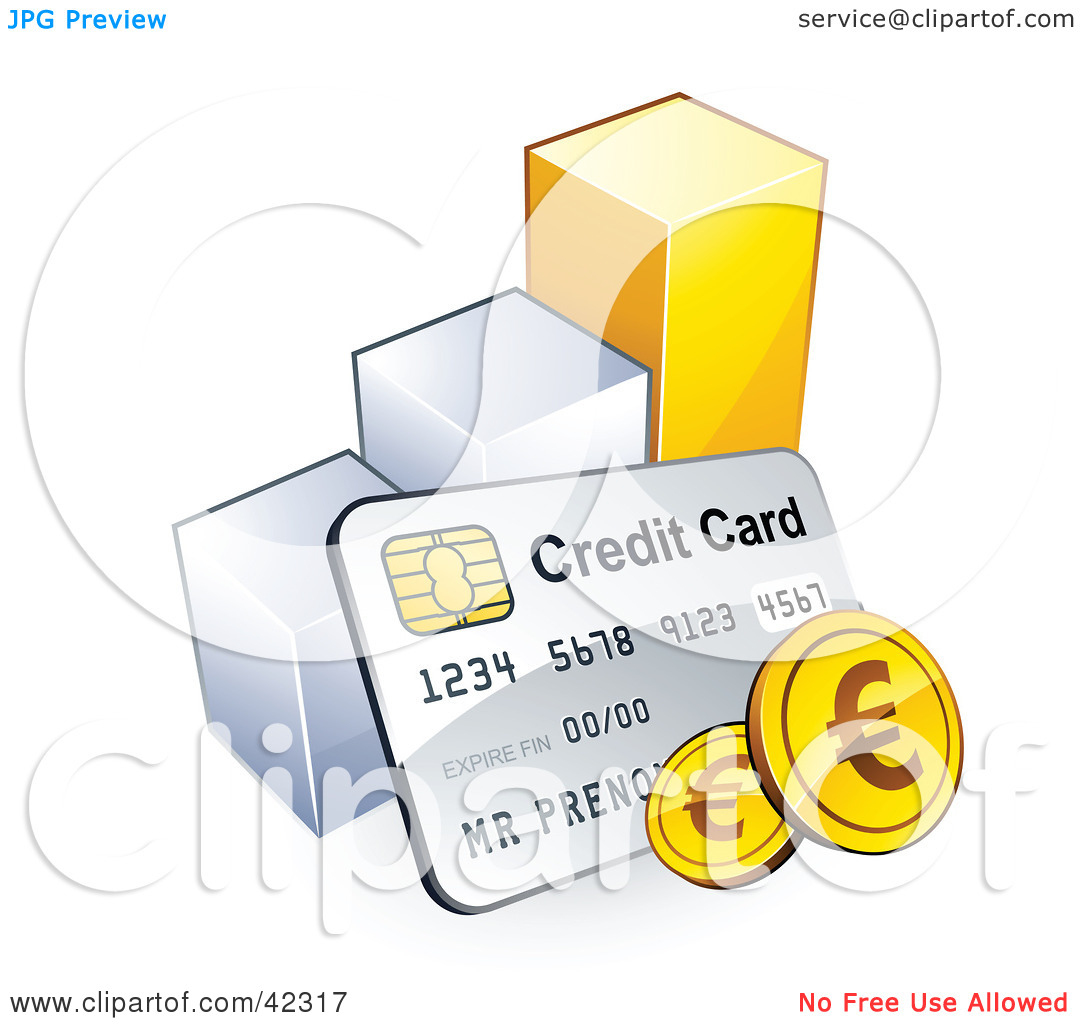 Clipart Illustration Of A Credit Card With Euro Coins Resting Against