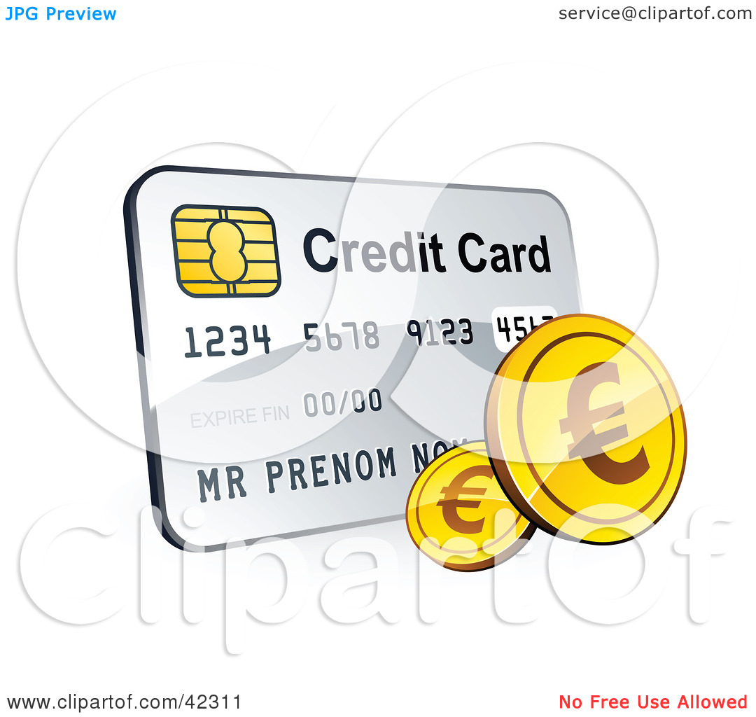 Clipart Illustration Of A Golden Euro Coins With A Credit Card By