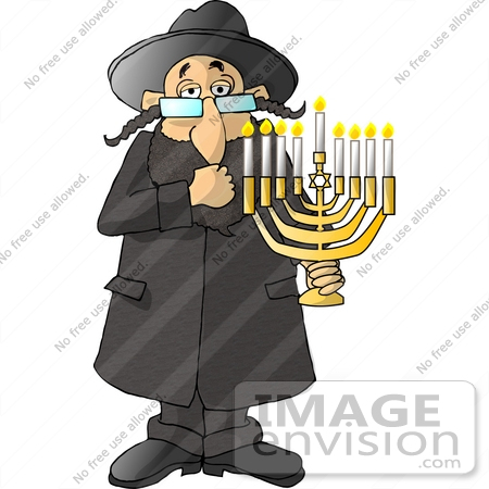 Clipart Of A Rabbi Man In A Hat And Jacket Carrying A Menora   0012    