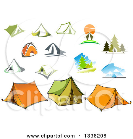 Clipart Of Camping Scenes And Tents   Royalty Free Vector Illustration