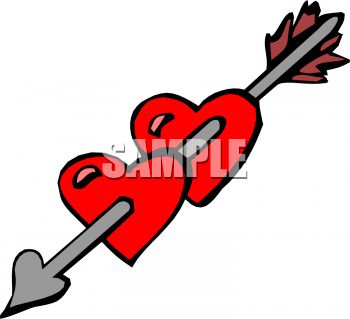 Cupids Arrow Through Two Hearts   Royalty Free Clipart Image