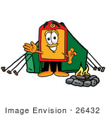     Fire Suitcase Luggage Cartoon Character Camping With A Tent And Fire