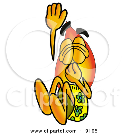 Flame Mascot Cartoon Character Plugging His Nose While Jumpi    By    