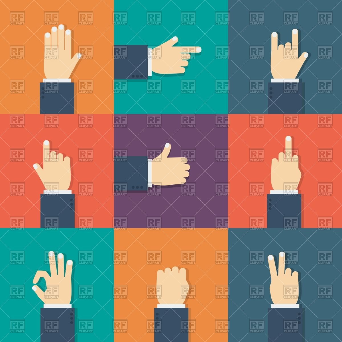 Flat Icons With Hand Gestures Signs Symbols Maps Download Royalty    