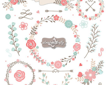 Flower Clipart Rustic Shabby Chic Clipart Rose Blush Red Flower    