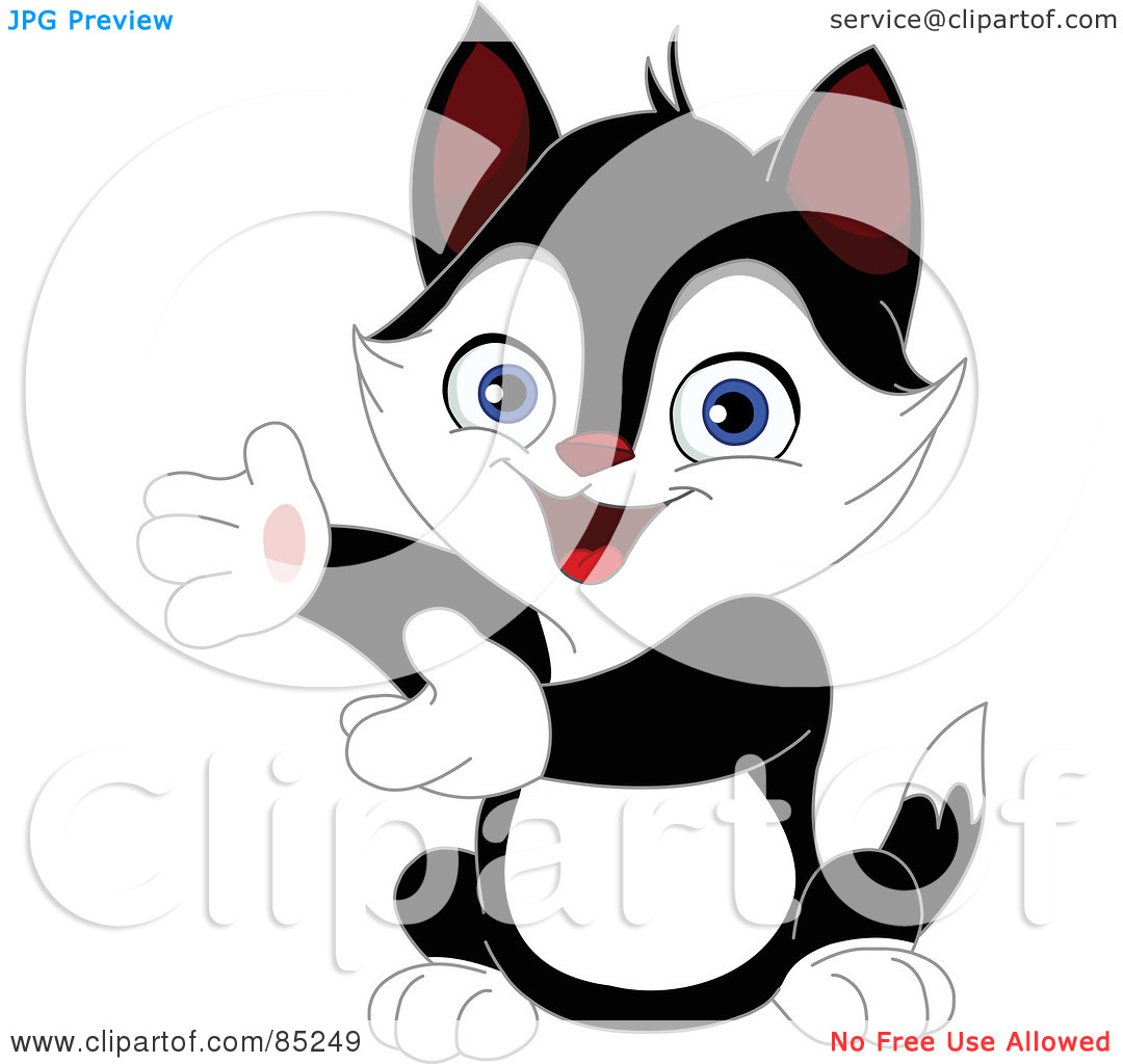 Free  Rf  Clipart Illustration Of A Cute Tuxedo Kitten Presenting
