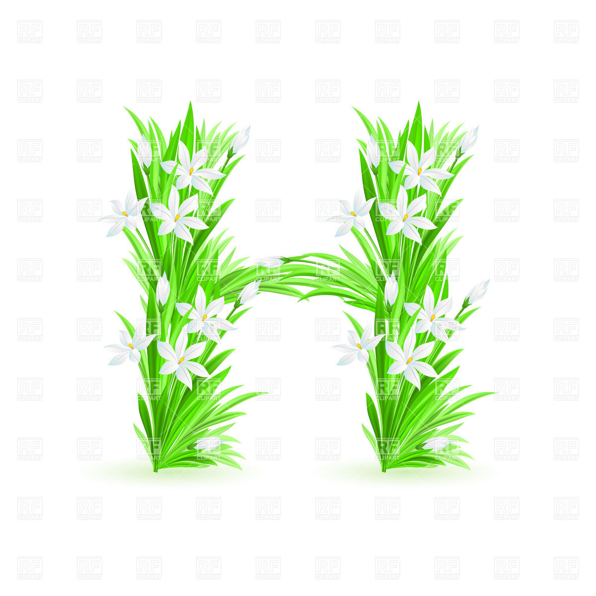 Grass And Spring Flowers Font Letter H 8350 Download Royalty Free