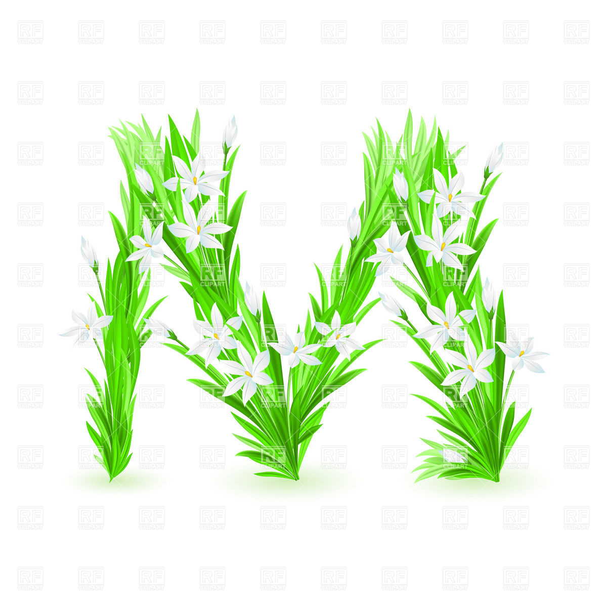 Grass And Spring Flowers Font Letter M 8355 Download Royalty Free