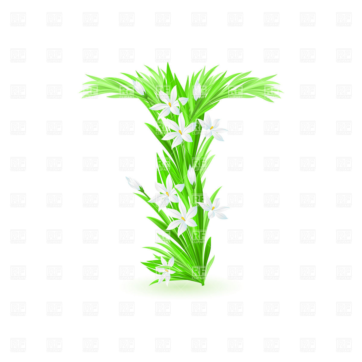 Grass And Spring Flowers Font Letter T 8373 Download Royalty Free