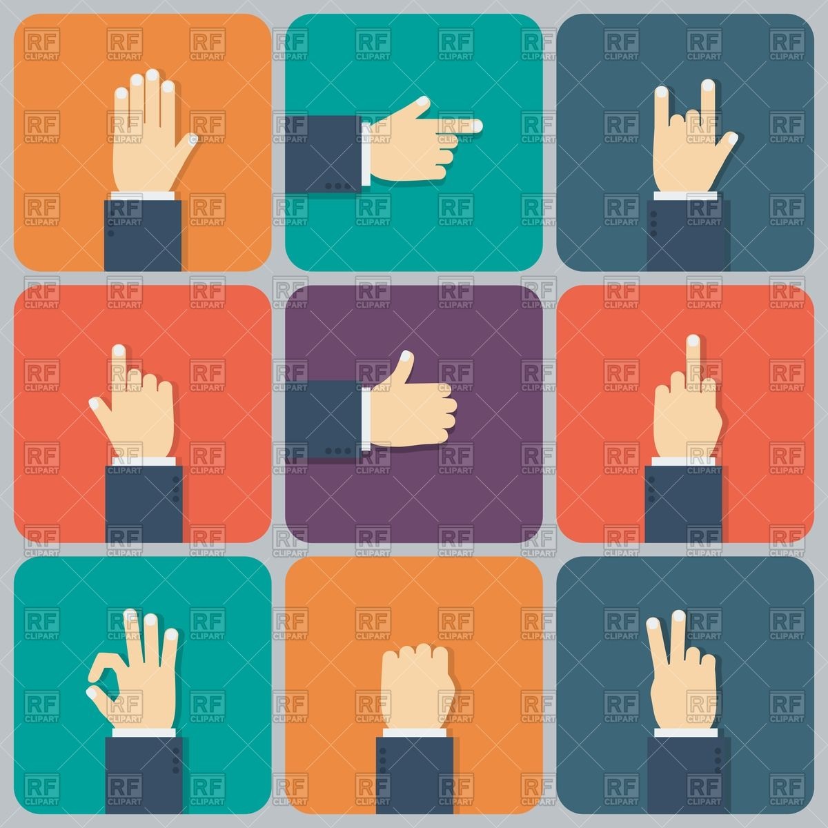 Hand Gestures And Signs Flat Icons Download Royalty Free Vector