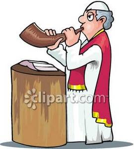 Jewish Minister Blowing The Shofar Horn   Royalty Free Clipart    