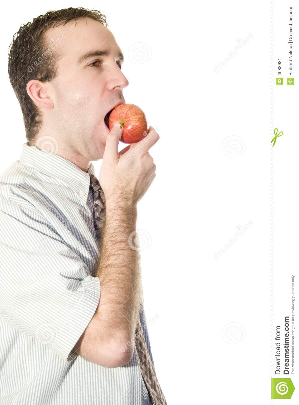 Lazy Worker Eating An Apple Instead Of Working 