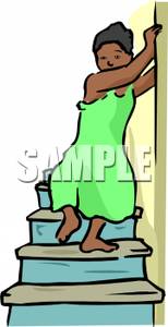     Of A Girl Climbing Carefully Downstairs   Royalty Free Clipart Picture