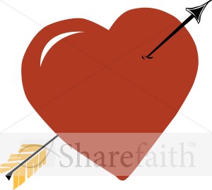 Red Heart Pierced By Cupid S Arrow   Valentines Day Clipart