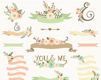 Ribbons  Rustic Flowers  Ribbons Flowers Arrows  Wedding Clipart    
