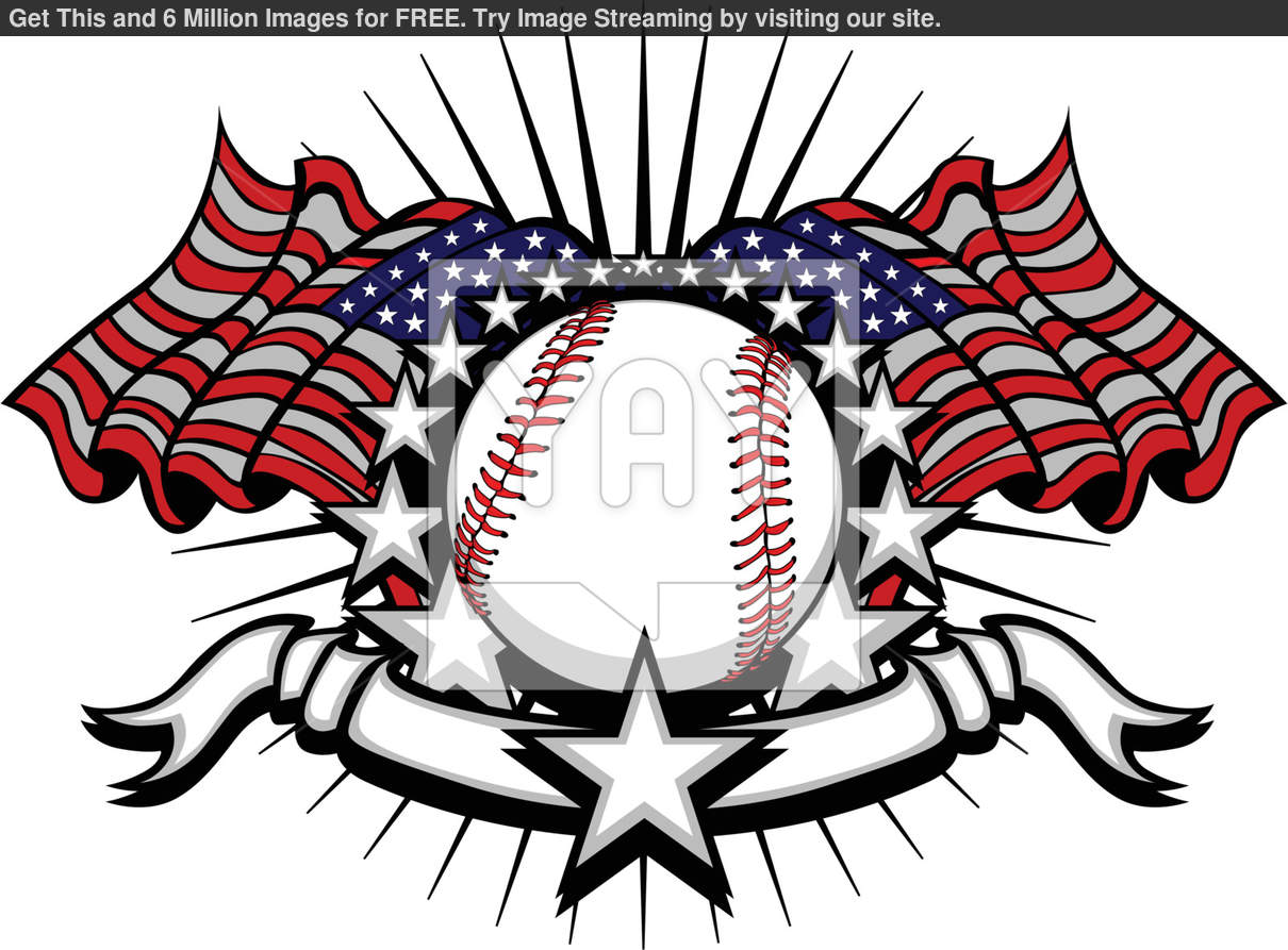 Royalty Free Vector Of Baseball With Flags And Stars