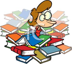 Student Buried In Books An Frantic   Royalty Free Clipart Picture