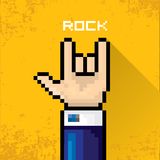 Vector Pixel Art Hand Sign Rock N Roll Music  Stock Images