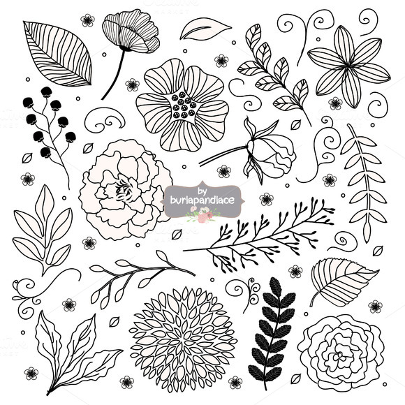 Vector Rustic Black Flowers Cliparts   Illustrations On Creative