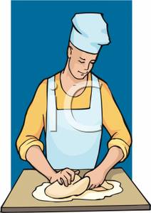 Chef Kneading Dough   Royalty Free Clipart Picture