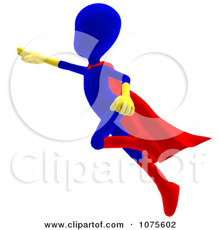 Clipart 3d Blue Super Hero Person Flying   Royalty Free Cgi    