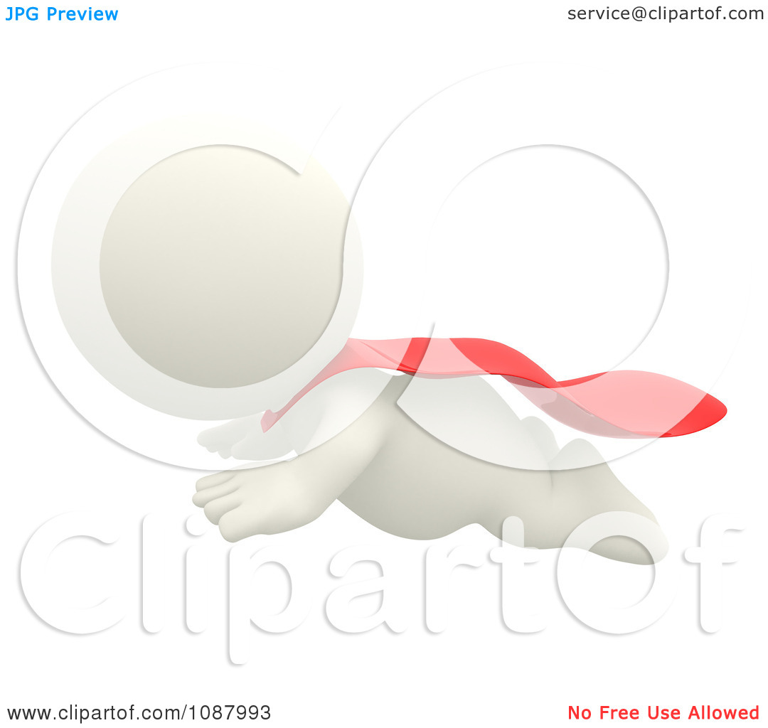 Clipart 3d Teeny White Person Flying With A Red Cape   Royalty Free    