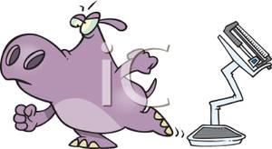 Clipart Image Of An Angry Hippo Stepping Off A Broken Scale
