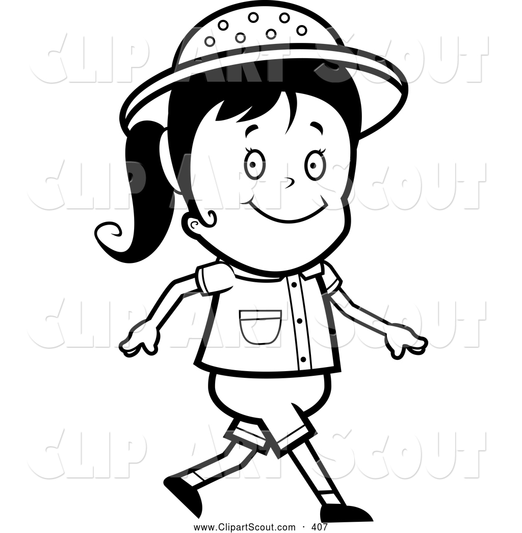 Clipart Of A Black And White Walking Safari Girl By Cory Thoman    407