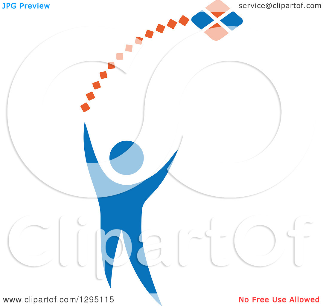 Clipart Of A Blue Person Flying A Kite   Royalty Free Vector    