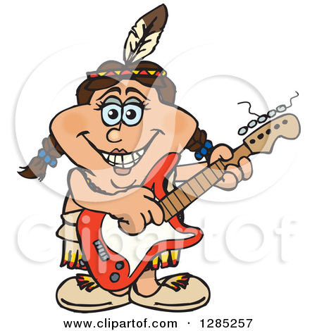 Clipart Of A Cartoon Happy Native American Woman Playing An Electric    