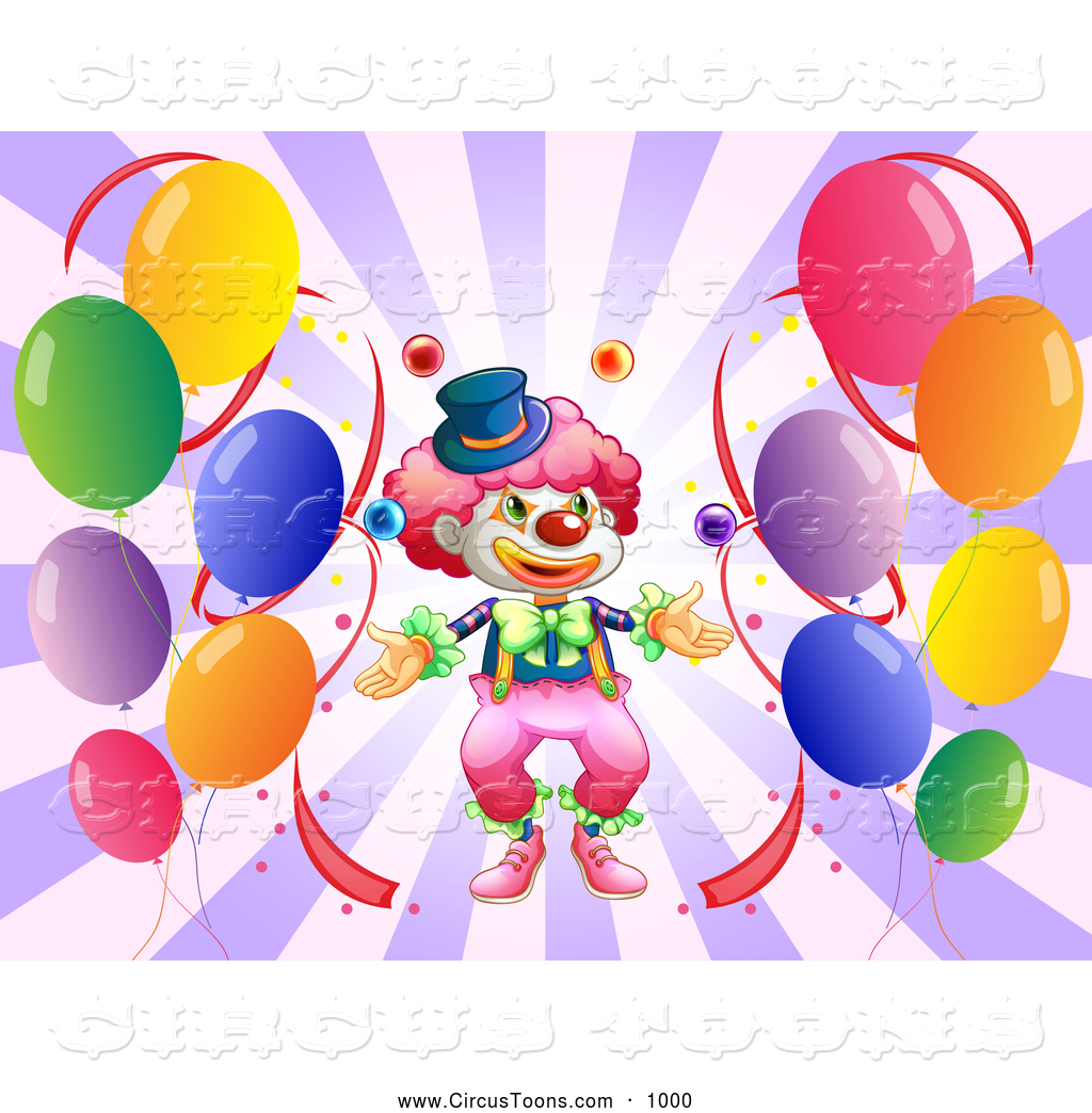 Clown With Party Balloons And Rays Circus Clip Art Colematt