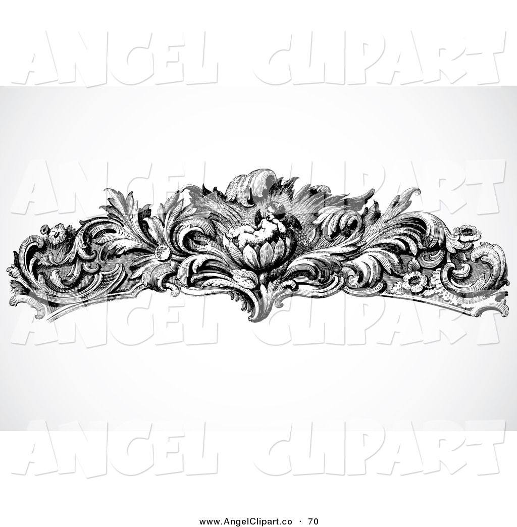 Larger Preview  Clip Art Of A Black And White Floral Valentine Cupid
