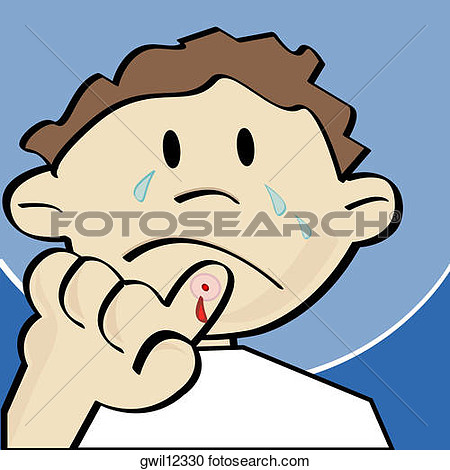 Of A Boy Crying And Showing His Injured Finger View Large Illustration