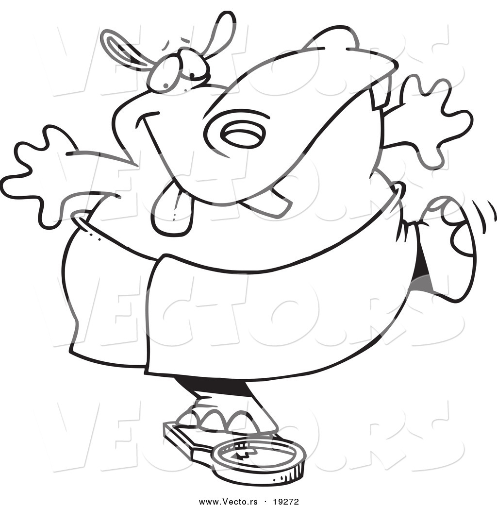 Of A Cartoon Hippo Trying To Deceive A Scale   Outlined Coloring Page