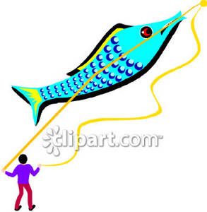 Person Flying A Fish Kite Royalty Free Clipart Picture