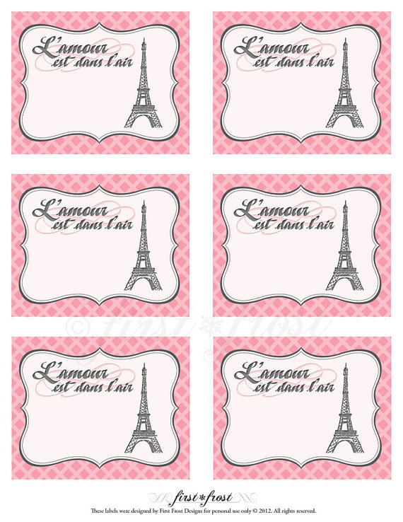 Printable Favor Tags Cards   French Themed Eiffel Tower Paris Party