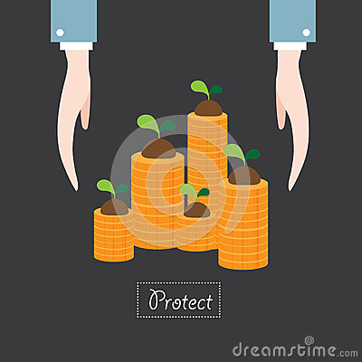 Stock Illustration  Hand Protect Money Plant Flat Icon Illustration