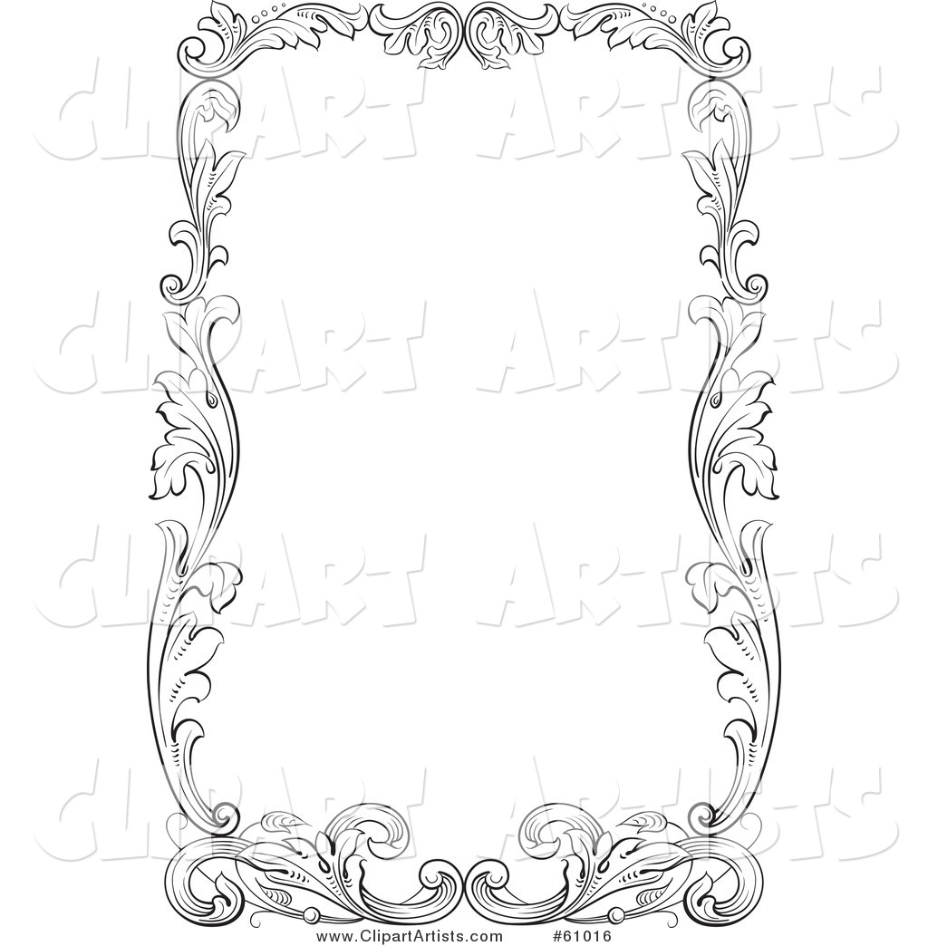 Vector  61016   Thick Black And White Leafy Scroll Border Around White