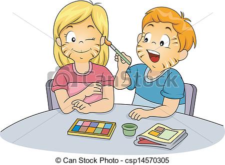 Vector Clipart Of Kids Doing Face Painting   Illustration Of Male And