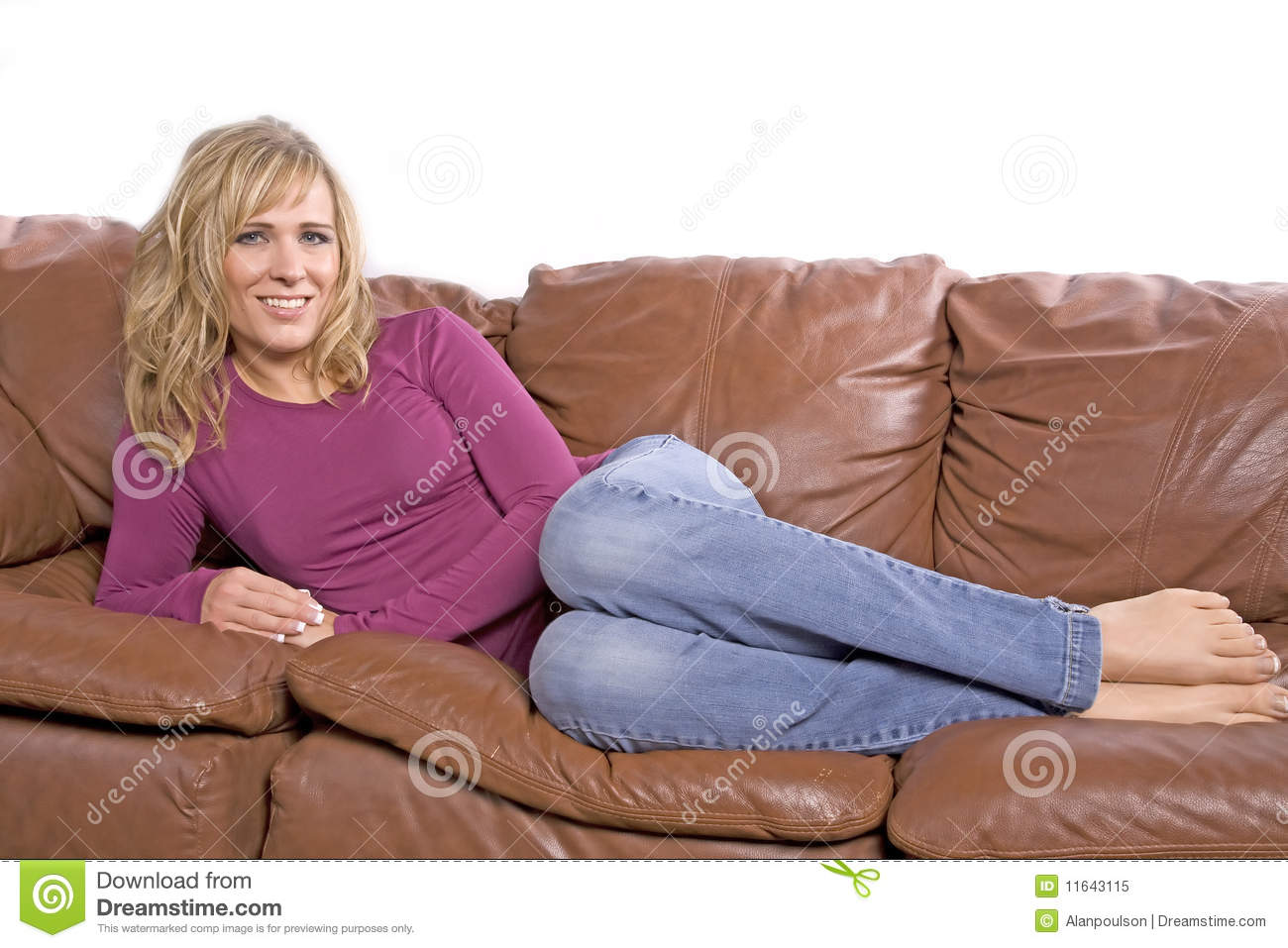 Woman Barefoot On Couch Royalty Free Stock Photo   Image  11643115
