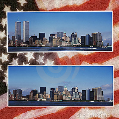 Attack On The World Trade Center On 9 11   With Flag Of The United