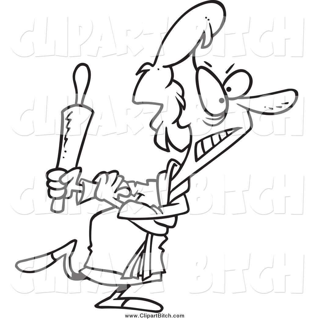     Black And White Angry Woman Carrying A Rolling Pin By Ron Leishman