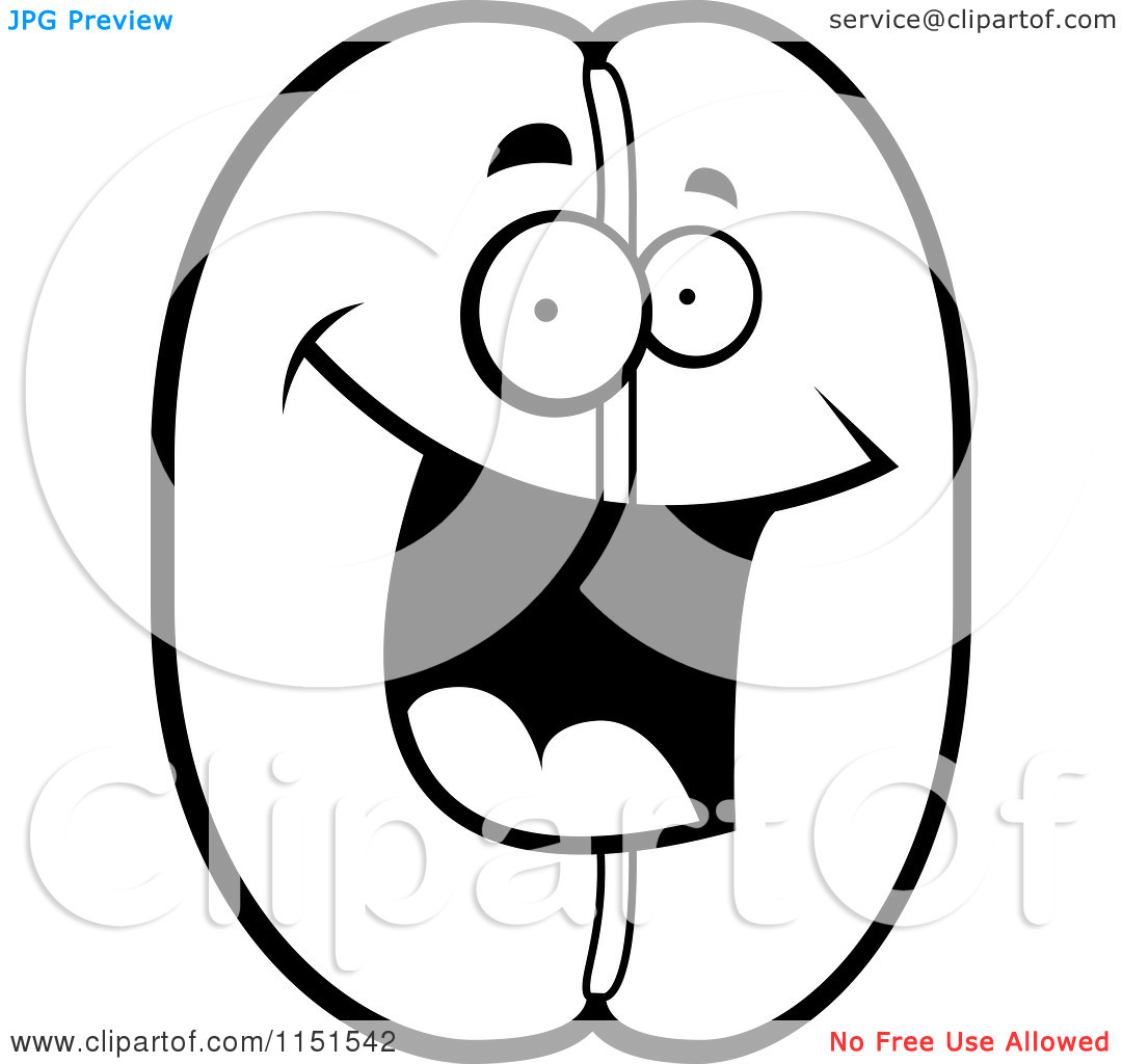 Cartoon Clipart Of A Black And White Happy Smiling Coffee Bean    