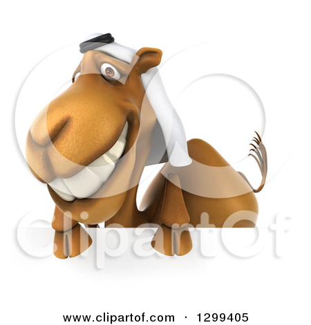 Clipart Of A 3d Arabian Camel Smiling Over A Sign   Royalty Free