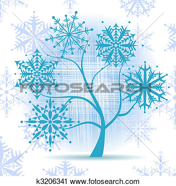 Clipart   Winter Tree Snowflakes  Christmas Holiday   Fotosearch