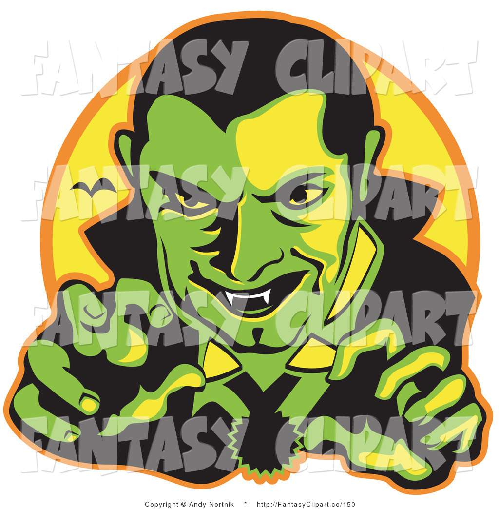 His Fangs As A Vampire Bat Flies In The Distance Clipart Illustration