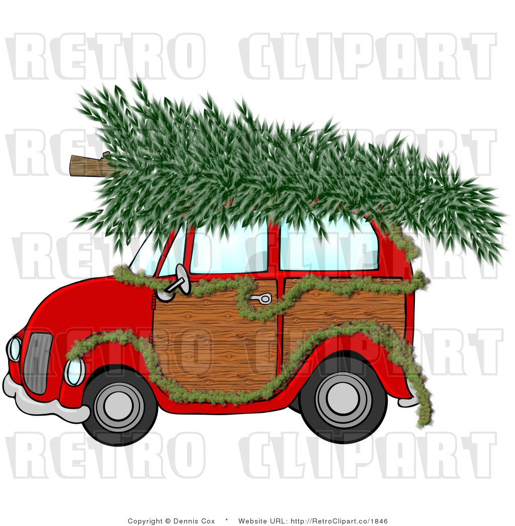 Royalty Free Retro Christmas Tree And Garland On A Woody Car By Djart